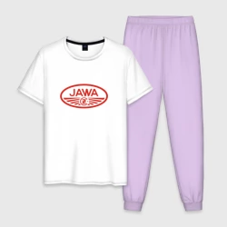 Мужская пижама с белой футболкой хлопок Мотоцикл Jawa логотип