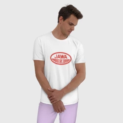 Мужская пижама с белой футболкой хлопок Мотоцикл Jawa логотип - фото 2