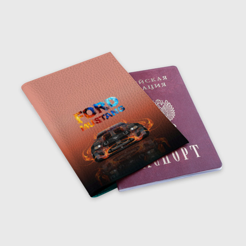 Обложка для паспорта матовая кожа Ford Mustang, цвет бирюзовый - фото 3