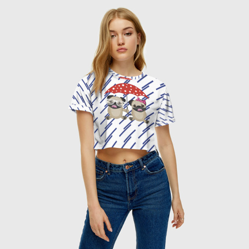 Женская футболка Crop-top 3D Мопсики, цвет 3D печать - фото 3