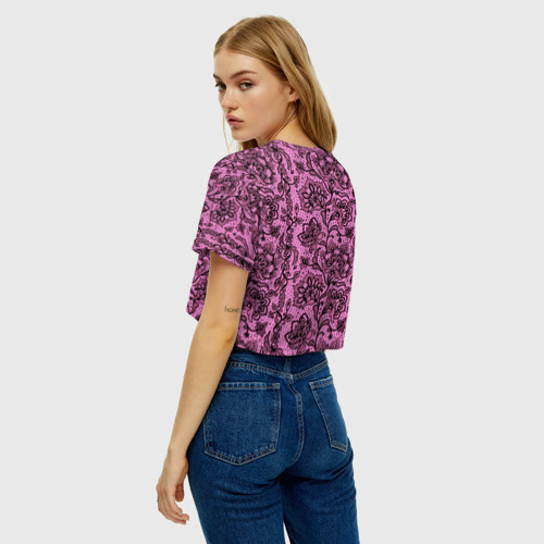 Женская футболка Crop-top 3D Розовое кружево, цвет 3D печать - фото 5