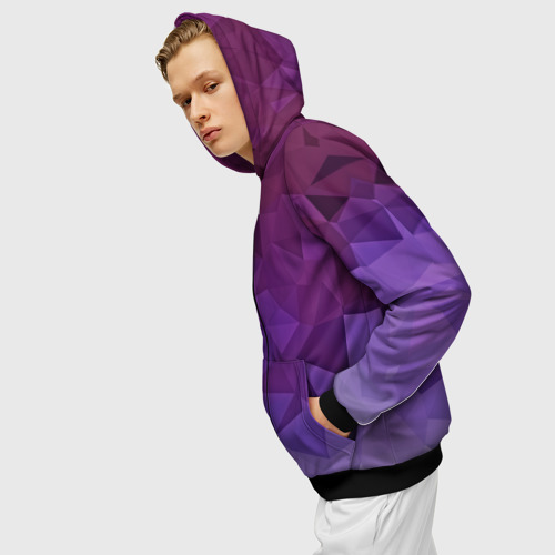 Мужская толстовка 3D на молнии с принтом Фиолетовые грани, вид сбоку #3