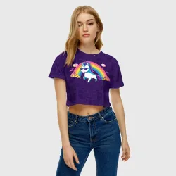 Женская футболка Crop-top 3D Радужный Единорог в Очках