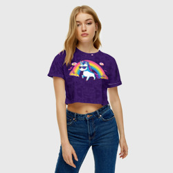 Женская футболка Crop-top 3D Радужный Единорог в Очках - фото 2