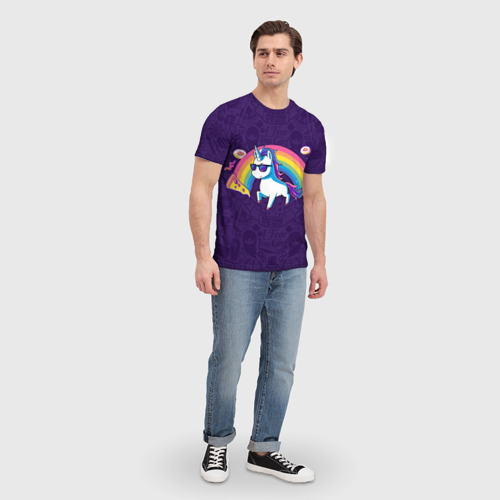 Мужская футболка 3D Радужный Единорог в Очках, цвет 3D печать - фото 5