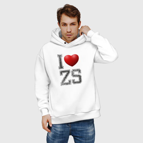 Мужское худи Oversize хлопок I love ZS, цвет белый - фото 3