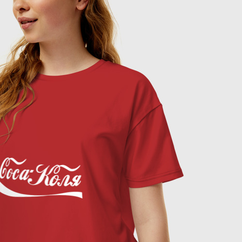 Женская футболка хлопок Oversize Coca Коля, цвет красный - фото 3