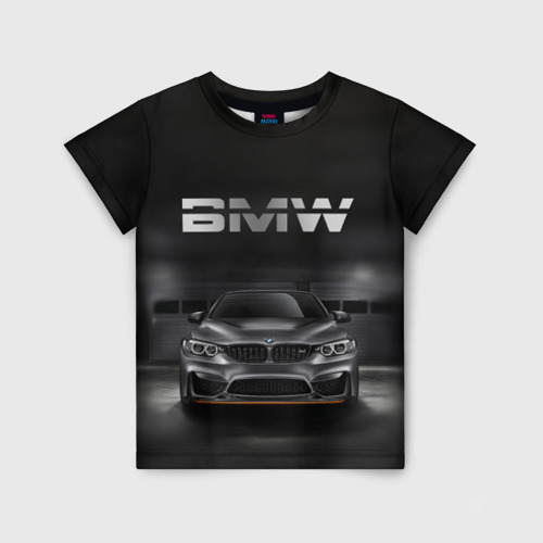 Детская футболка с принтом BMW серебро, вид спереди №1