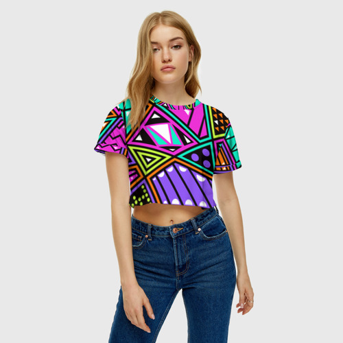 Женская футболка Crop-top 3D Geometry, цвет 3D печать - фото 3