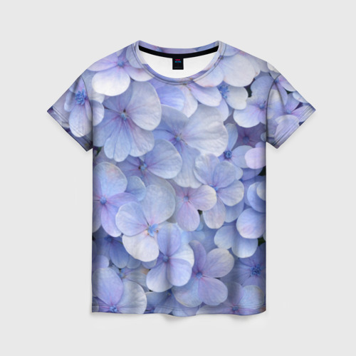 Женская футболка 3D Гортензия голубая, цвет 3D печать