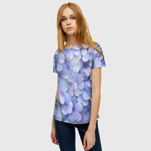 Женская футболка 3D Гортензия голубая, цвет 3D печать - фото 3