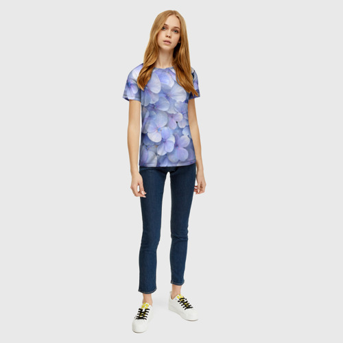 Женская футболка 3D Гортензия голубая, цвет 3D печать - фото 5