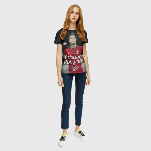 Женская футболка 3D с принтом Криштиану Роналду, вид сбоку #3