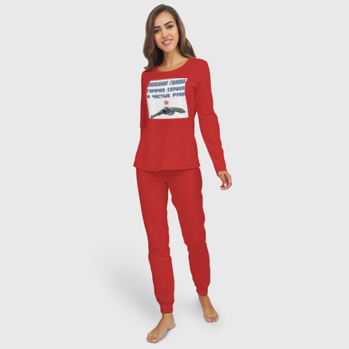 Женская пижама с лонгсливом хлопок ЧК, цвет красный - фото 3