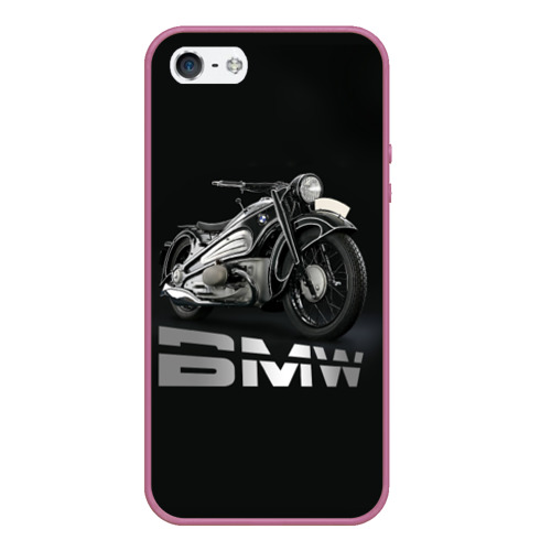 Чехол для iPhone 5/5S матовый Мотоцикл BMW, цвет розовый