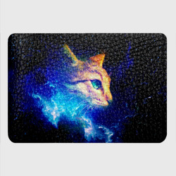 Картхолдер с принтом Звездный кот для любого человека, вид спереди №3. Цвет основы: черный