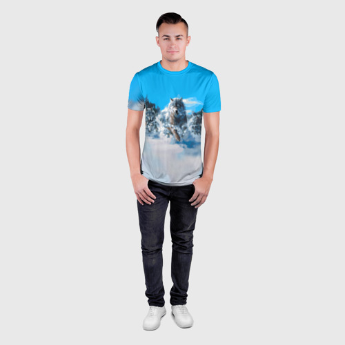 Мужская футболка 3D Slim Волчья охота, цвет 3D печать - фото 4