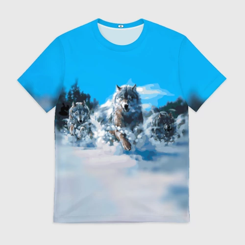 Мужская футболка 3D с принтом Волчья охота, вид спереди #2