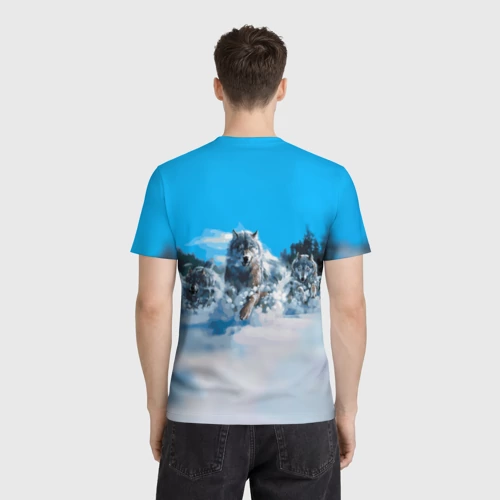Мужская футболка 3D с принтом Волчья охота, вид сзади #2