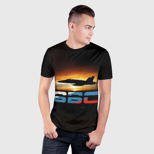 Мужская футболка 3D Slim Истребитель Су-57 на закате, цвет 3D печать - фото 3