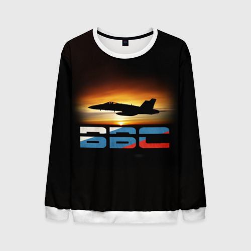 Мужской свитшот 3D Истребитель Су-57 на закате, цвет белый