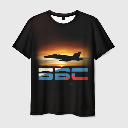 Мужская футболка 3D Истребитель Су-57 на закате, цвет 3D печать