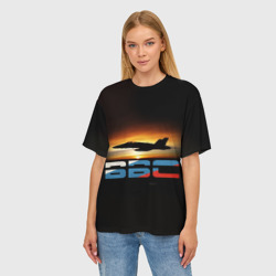 Женская футболка oversize 3D Истребитель Су-57 на закате - фото 2