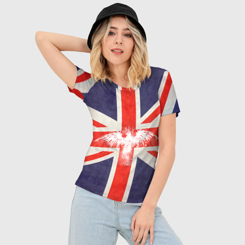 Женская футболка 3D Slim Флаг Англии с белым орлом, цвет 3D печать - фото 3