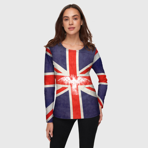 Женский лонгслив 3D с принтом Флаг Англии с белым орлом, фото на моделе #1