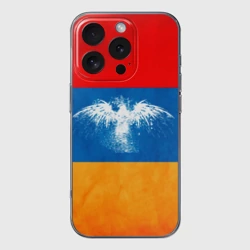 Чехол для iPhone 16 Pro Max силиконовый с защитой камеры Флаг Армении с белым орлом