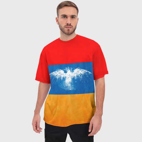 Мужская футболка oversize 3D Флаг Армении с белым орлом, цвет 3D печать - фото 3
