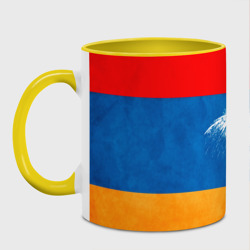 Кружка с принтом Флаг Армении с белым орлом для любого человека, вид спереди №2. Цвет основы: белый + желтый