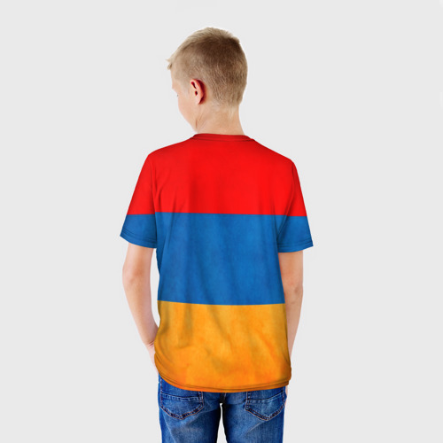 Детская футболка 3D с принтом Флаг Армении с белым орлом, вид сзади #2