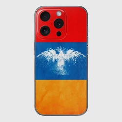 Чехол для iPhone 15 Pro Max силиконовый с защитой камеры Флаг Армении с белым орлом