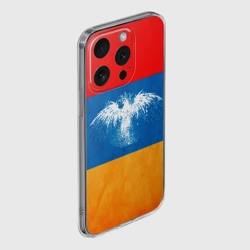 Чехол для iPhone 15 Pro Max силиконовый с защитой камеры Флаг Армении с белым орлом - фото 2