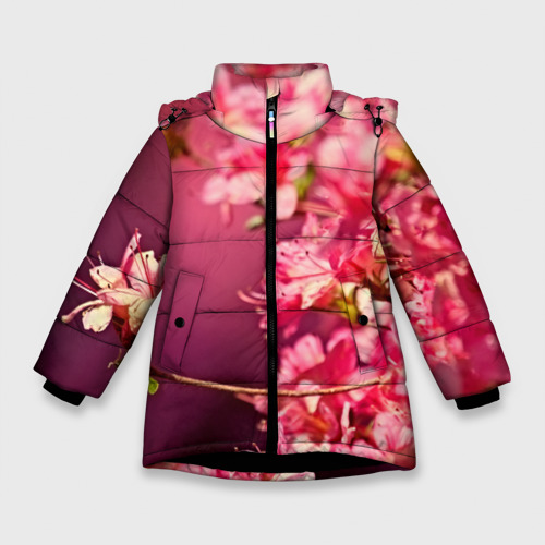 Зимняя куртка для девочек 3D с принтом Сакура, вид спереди #2