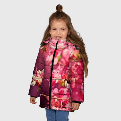 Зимняя куртка для девочек 3D с принтом Сакура, фото на моделе #1