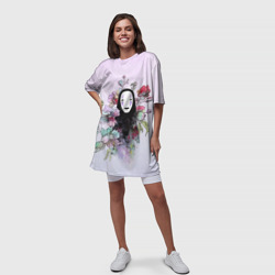 Платье с принтом Каонаси в цветах для женщины, вид на модели спереди №3. Цвет основы: белый