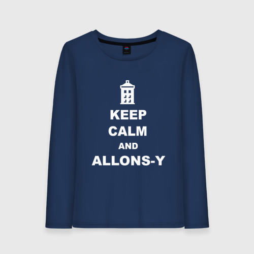 Женский лонгслив хлопок Keep calm and allons-y, цвет темно-синий