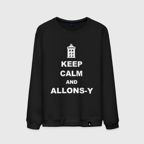 Мужской свитшот хлопок Keep calm and allons-y, цвет черный