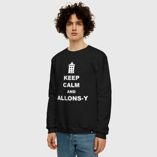 Мужской свитшот хлопок Keep calm and allons-y, цвет черный - фото 3