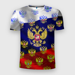 Мужская футболка 3D Slim Россыпь гербов РФ