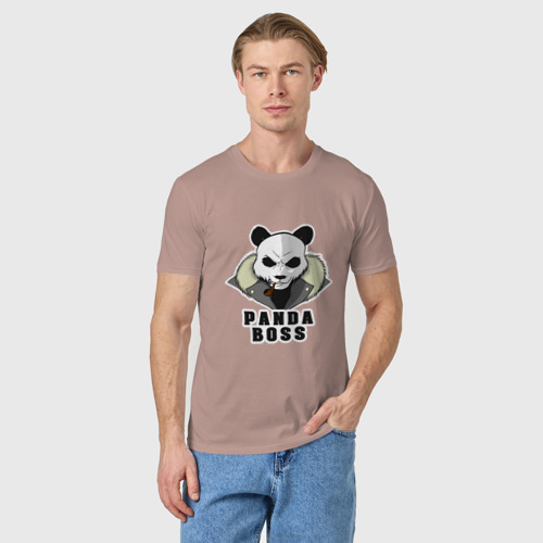 Мужская футболка хлопок Panda Boss, цвет пыльно-розовый - фото 3