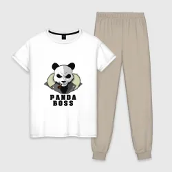 Женская пижама с белой футболкой хлопок Panda Boss