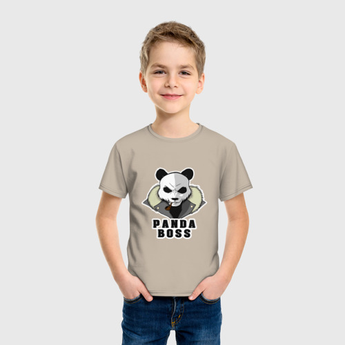 Детская футболка хлопок Panda Boss, цвет миндальный - фото 3