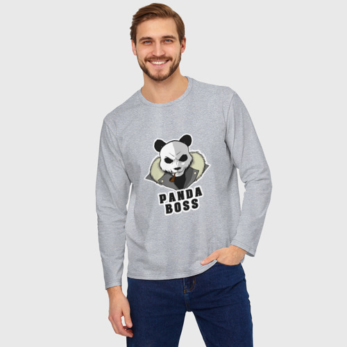 Мужской лонгслив oversize хлопок Panda Boss, цвет меланж - фото 3