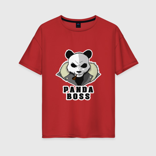 Женская футболка хлопок Oversize Panda Boss, цвет красный