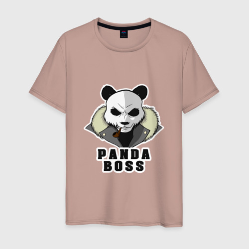 Мужская футболка хлопок Panda Boss, цвет пыльно-розовый