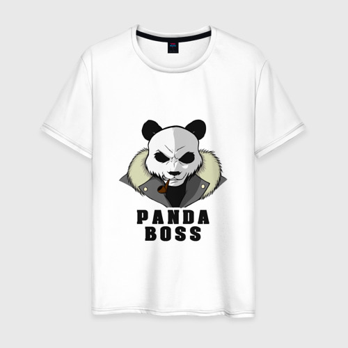 Мужская футболка из хлопка с принтом Panda Boss, вид спереди №1