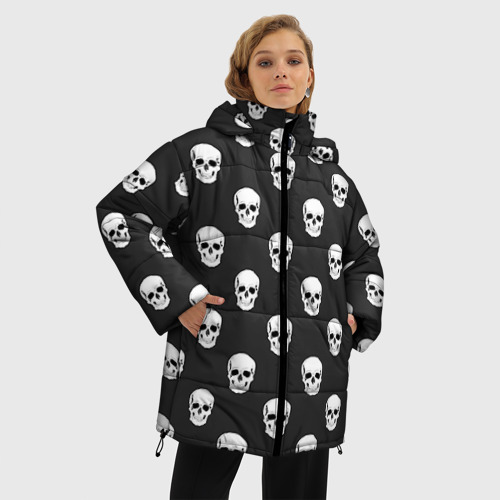 Женская зимняя куртка Oversize Черепа, цвет черный - фото 3